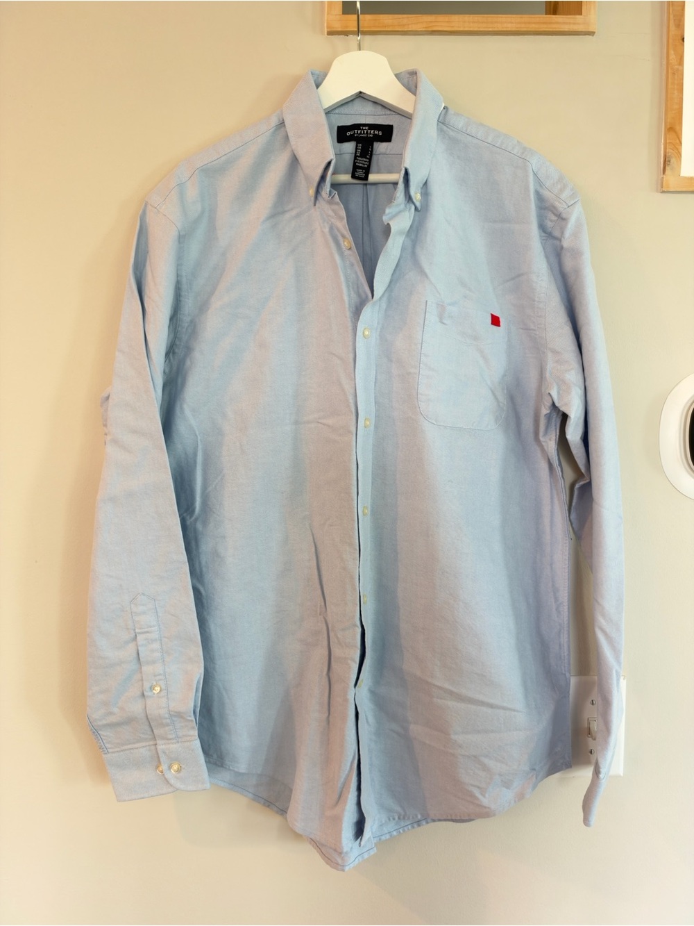 Lands' End Men's Light Blue Button-Down Oxford Shirt with Red Accent